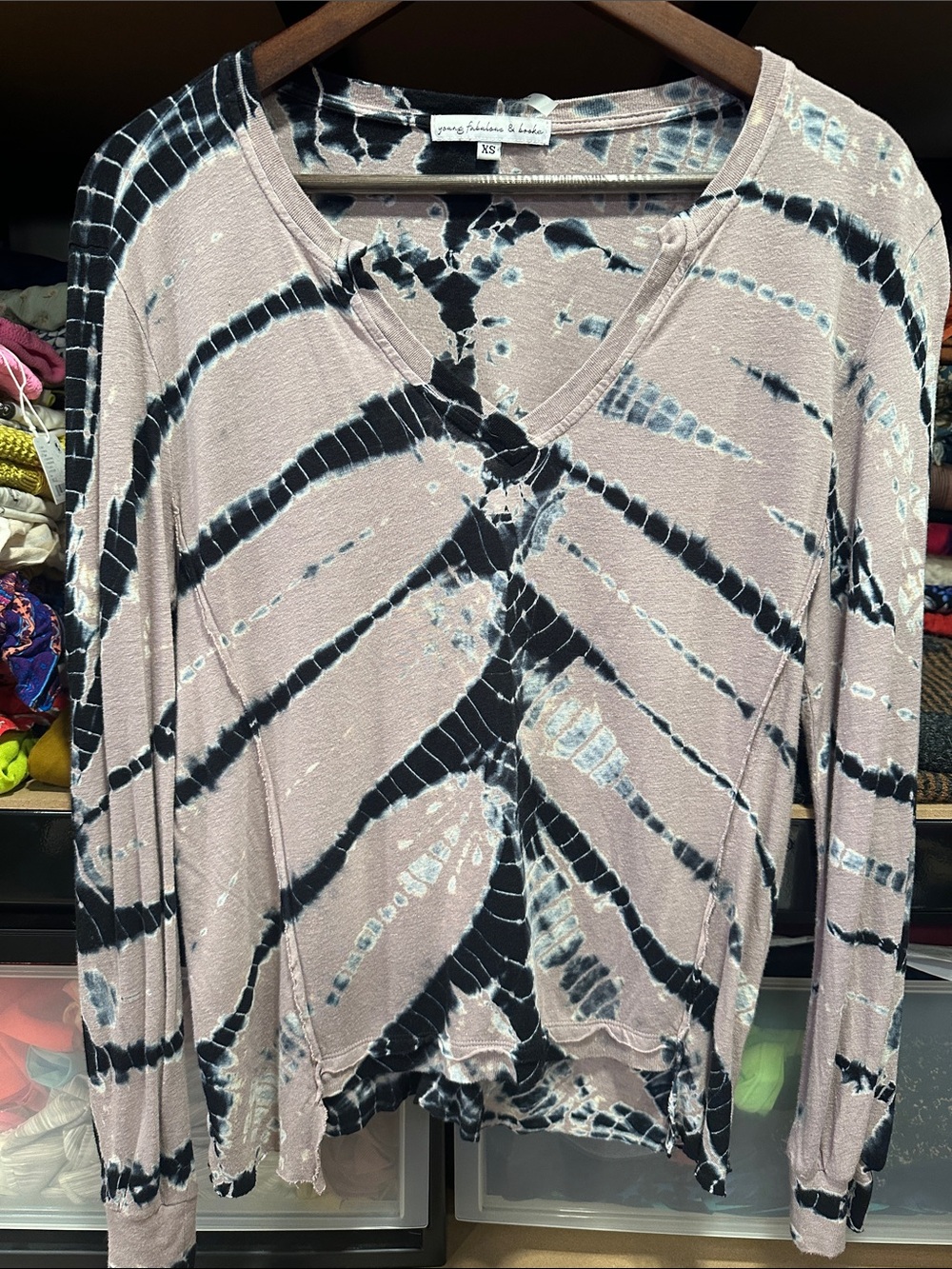 Young Fabulous & Broke lavender Tie-Dye V-Neck Long Sleeve Top jersey boho